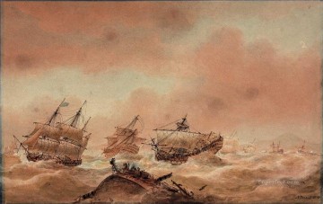 海戦 Painting - ニコラス・ポーコック トラファルガーの翌日 王室の君主をエウリュアルス号に引き連れて土地を開墾しようとする勝利 1810年